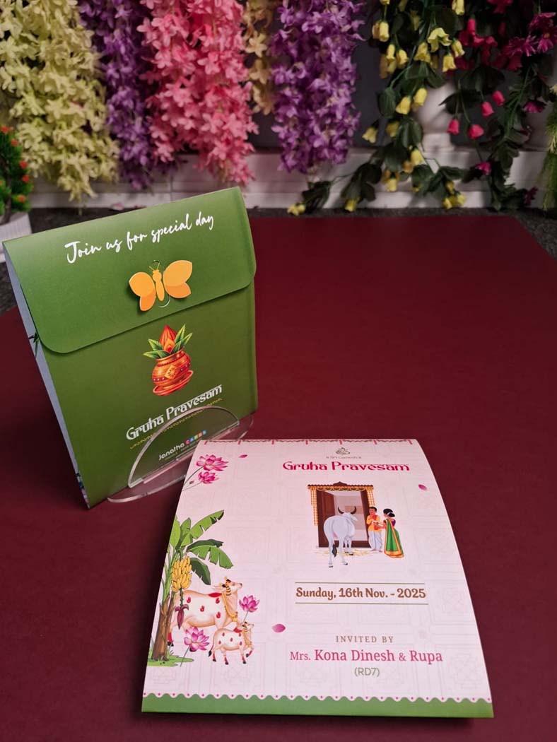 house warming-invitation-card-butterfly-theme-green-colour